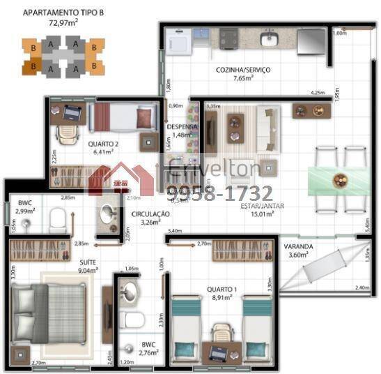 Apartamento à venda com 3 quartos, 73m² - Foto 2